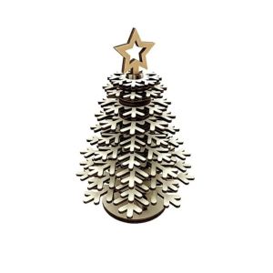 HUNIU HOUSE Gỗ Tượng cây thông Noel tự làm Bông tuyết 3D Có thể tháo rời Bộ bông tuyết 3D lắp ráp Cây thông Noel để bàn Tự lắp đặt Đồ trang trí cây thông Noel Tiệc tại nhà