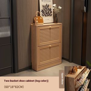 AUREO Shoe Cabinet Solid Wood Ultra-Thin Shoe Cabinet Entrance Shoe Cabinet Storage Narrow Door Tipping Bucket