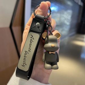 Cute Tie Bear Keychain Resin Animal Doll Pendant for Purse Car Charm Mobile Phone Fine Trinket