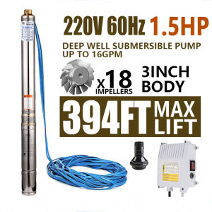 220V Submersible Deep Well Pump 3Inch 1HP/1.5HP Electric Large Flow Household Well Industrial Deep Well Pump 296ft 16GPM