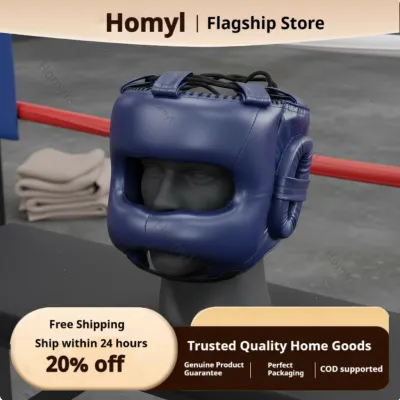 Homyl Cheek & Chin Protection Boxing Headgear Layered High Force Padding Crossbar Headgear 180° Field of View Full Face Sparring Helmet Long-Lasting PU Leather for Boxers Combat Artists Competition