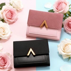 Pu Korean Wallets for Women Fashion New Short Simple Three-fold Thin Mini Buckle Casual Card Wallets