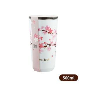 MMLUCK Camping Leak-Proof with lid Cherry Blossom Insulated Double Layer Vacuum Flask Water Bottle Coffee Tumbler Thermos Cup