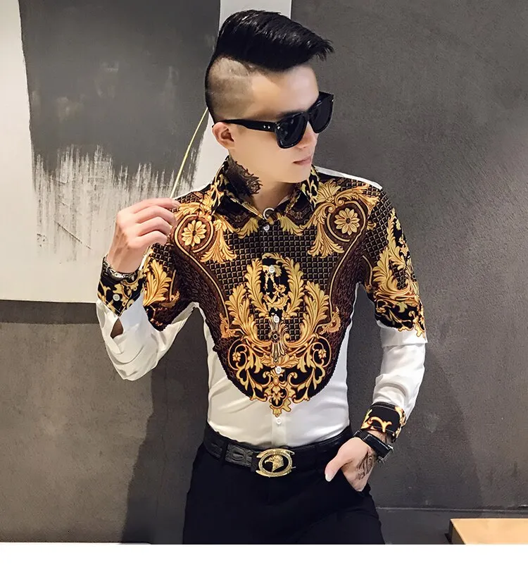 mens black and gold long sleeve shirt