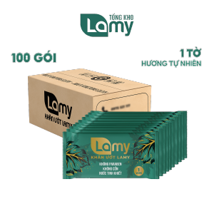 TỔNG KHO_Thùng 100 khăn lạnh cao cấp Lamy 1 tờ Hương Tự Nhiên không cồn không paraben
