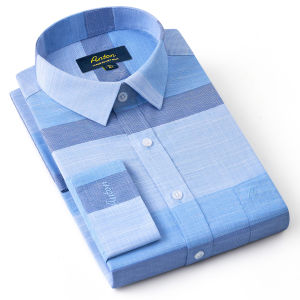 Áo Sơ Mi Nam Thương Hiệu Anton Dài Tay Công Sở Trung Niên Vải Cotton Họa Tiết Kẻ Caro Màu Xanh - 8566