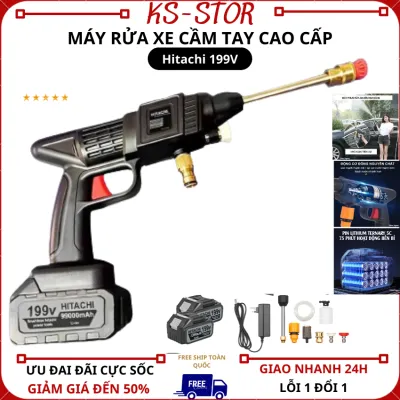 [ HÀNG BÃI JAPAN ] Máy rửa xe mini cầm tay Hitachi 199V Áp lực mạnh pin sạc bền bỉ cao áp máy xịt rửa xe gia đình hitachi pin makita có bình tạo bọt pin trâu giá rẻ full box phụ kiện - Bảo Hành 1 Năm