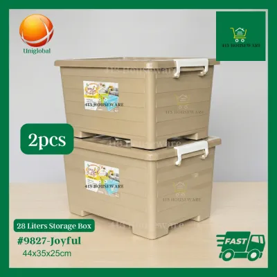 2pcs Storage Box with Wheels and Cover Stackable Joyful Aesthetic Estetik Basket Container Hamper - Uniglobal #9827