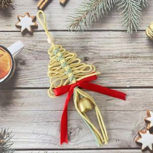 SOULLOV Handwoven Tree Shaped Pendant Wall Hanging Festive Atmosphere Xmas Hanging Ornaments Gift Ornament Cotton Hand Knit Pendant Christmas Tree Decor