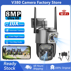 V380 กล้องวงจรปิดคู่เลนส์กล้องวงจรปิด WIFI สมาร์ท Full HD 8MP เสียงสองทิศทางสีวิสัยทัศน์กลางคืนกีฬากล้องรักษาความปลอดภัย IP กลางแจ้ง