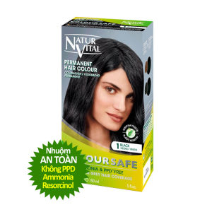 [Màu đen N.1] Gel nhuộm phủ bạc dưỡng tóc an toàn Naturvital Colour Safe không PPD Ammonia-bổ sung các chiết xuất thực vật được chứng nhận organic như hoa hướng dương lô hội và keratin thực vật giúp dưỡng tóc mềm mượt khỏe mạnh.