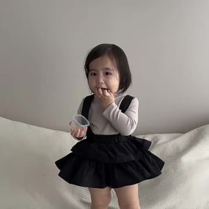 Girls spring and autumn clothing spring baby outfit Korean-style childrens clothing baby undershirt and suspender pants two-piece set