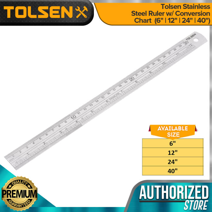 Tolsen Stainless Steel Ruler w/ Conversion Chart  (6" | 12" | 24" | 40")