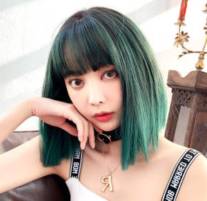 TSE Short Straight Wig With Bangs Green Female Fashion Wigs Synethic Hair  D3087 New