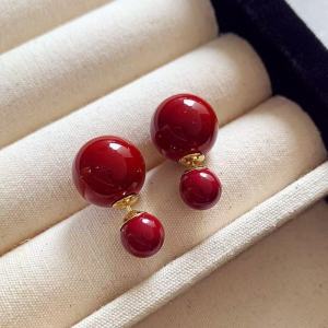 Fashionable Ring Gift 双面大小珍珠耳钉安可拉红色两戴耳环轻奢高级感小众独特气质耳饰