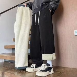 (SG Seller)Winter Travel Wide Leg Men Thermal Pants Loose Fit Thermal Sweatpants Fleece Lined Warm Casual Trousers-PL105