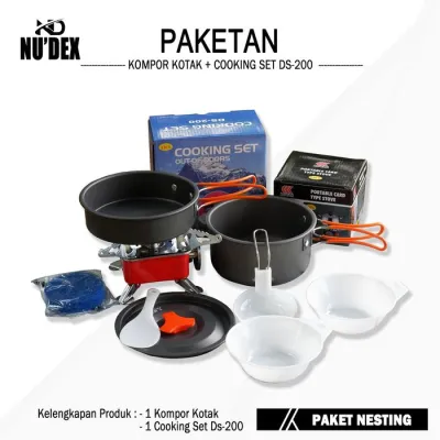 PAKETAN COOKING SET DS-200 + KOMPOR KOTAK PAKET NESTING ALAT MASAK DS200+KOMPOR KOTAK PORTABLE- Bumi Langkah