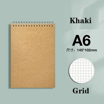 A6/A5/B5 Flip Up Retro Kraft Paper Notebook 80 Sheet Line Grid Blank Spiral Notebook Black Cover Notebook Office School