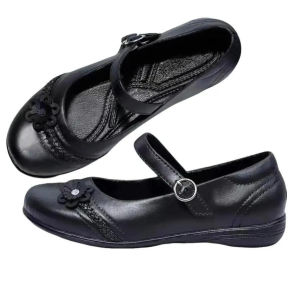 New Girls Fashion Black Shoes Cute Floral Print Childrens School Work Rubber woman black shoes Non-Slip Comfortable Durable All Seasons