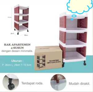 PROMO RAK 4 SUSUN RAK APARTEMEN / RAK SERBAGUNA / LEMARI BUKU / TEMPAT BUKU / TEMPAT MENYIMPAN BARANG / RAK APARTEMEN 4 SUSUN YOYO