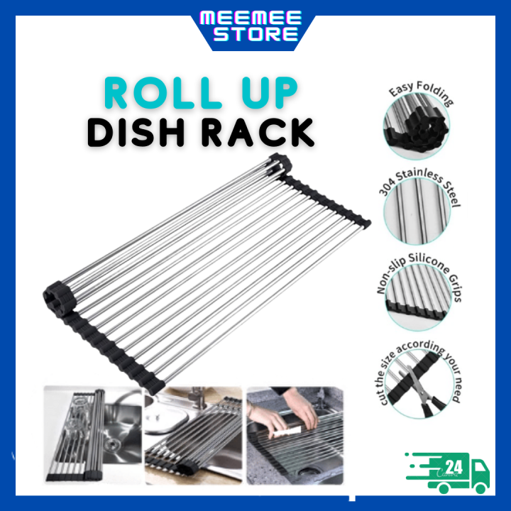 Roll-up Dish Drying Rack Foldable Stainless Steel Over Sink Rack ...