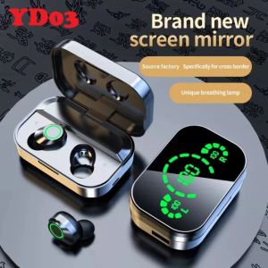 (HD1)YD03 Wireless Earbuds 9D Sound Bluetooth Earphones Hifi Mirror Design High Quality Headset With LED Display Compatible with Multiple Devices