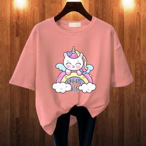 BAJU KAOS WANITA OVERSIZE BASIC LENGAN PENDEK PRINTING DTF UNICORN DREAM BIG KATUN COMBED BLUS JUMBO