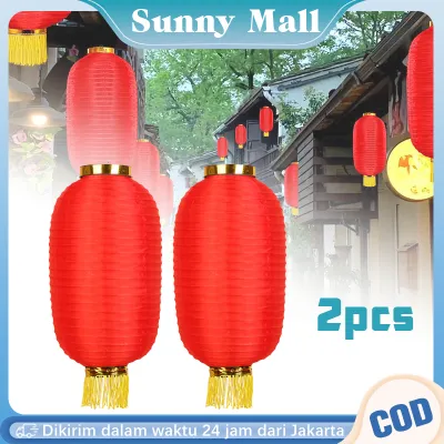 2pcs/Set Lampion Imlek Anti Air 10inch Lampion Capsule Merah Lampion Lonjong Lampion Gantung Outdoor
