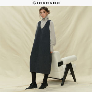 Giordano Women Wool-Blend Knitted Vest Dress with U-Neck Free Shipping 18465631