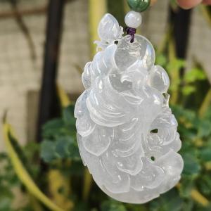 Pheonix Type A Natural Jadeite Pendant Jewelry with NGI Gemstone report weight 113.71 gram 60.73 * 32.19 * 9.27 mm - Very High Translucent Icy Variety with very fine grain (pendant159)