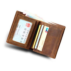 ROYAL BAGGER Genuine Cow Leather Fashion RFID Short Wallet Clutch Purse For Men Boys Crazy Horse Leather Business Card Clip Casual Multi-Card Position Wallets