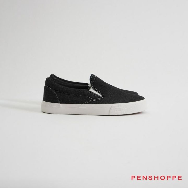 Penshoppe Men's Slip-On Canvas Sneakers (Black) | Lazada PH