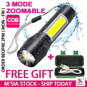 Portable 3 Mode Rechargeable Waterproof Torch Light XPE+COB LED Zoomable USB Charge Tactical Flashlight
