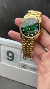 EW Semua Emas Salai Hijau Meja Permainan Hijau Hitam Gula Batu Nanas Hijau Dua Kalendar Minggu Log Jam Tangan Lelaki Mekanikal