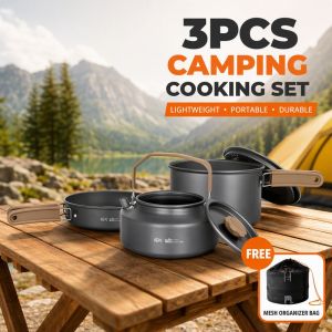 Camping Cookware Set 3pcs Lightweight Outdoor Cooking Pots Pans Hard Anodized Aluminum