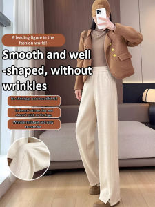 Narrow womens pants straight widelegged padded and thickened open wool tweed