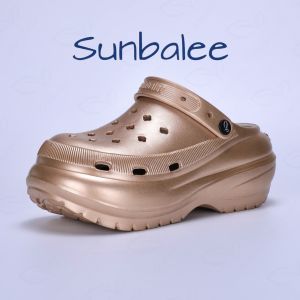 รองเท้าหัวโต เสริมส้นพื้นหนา รองเท้าส้นตึก สีเงิน สีทอง สินค้าพร้อมส่งจากไทย SUN-8694