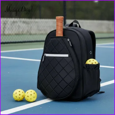 MagiDeal Large Capacity Quilted Pickleball Backpack Water-Resistant Pickleball Paddle Bag Lightweight Sports Backpack Shoe Compartment Padded Shoulder Straps for Outdoor