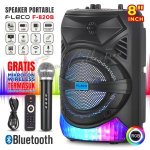 Speaker Bluetooth Karaoke Wireless Fleco F-820B LED  Inch Gratis ( MIC TANPA KABEL + REMOT + Casan USB ) - T.C