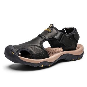 Men Shoes Sandals Breathable Leather Sandals Slippers Dual-use Adjustable Beach Shoes Summer Outdoor Walking Shoes Wading Shoes Hiking Shoes