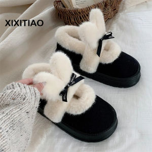 XIXITIAO Girls Autumn Winter Boots Cute Soft Bunny Ear Cotton Shoes  New Style Outdoor Soft Thick Sole Fleece Lined Warm Snow Boots