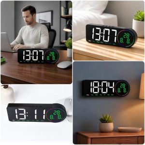 WAPKTY Màn hình lớn Đồng hồ kỹ thuật số LED Ngày/Thứ/Temperatur Mã màu Đồng hồ để bàn LED Chất lượng cao. Độ sáng tự động Đồng hồ báo thức kỹ thuật số Đồ dùng gia đình