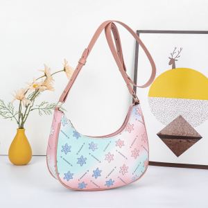 ABC BAGS# 8172 Trendy halfmoon-shape shoulder bag for Women features a pastel gradient design with a star pattern