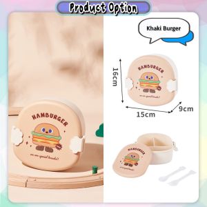 [Little B House] Cartoon Burger Toast Print Bento Lunch Box Food Container with Compartments 便当饭盒午餐盒 Bekas Makanan - KW91