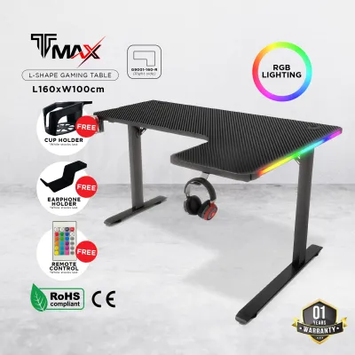 TMAX L-Shape L160cm Gaming Table Study Table Working Desk With RGB Lighting Modern Style [ 1 YEARS WARRANTY ]