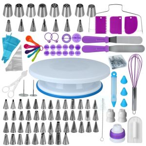 137Pcs Cake Decorating Tools Kit Pastry Turntable Kit Piping Nozzle Piping Bag Set Rotating Stand Baking Tools Accessories Bak2026
