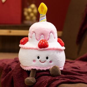 Cartoon Anime Kawaii Pink Rainbow Strawberry Cotton Candy Cake Plush Toy Cute Happy Birthday Cake Dolls Childrens Gift