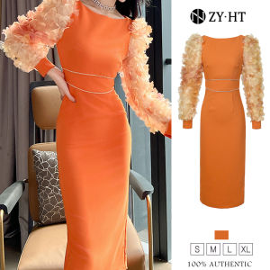 ZYHT Đầm phương Tây Cổ tròn áo dài tay Mảnh mai trái cam đầm nữ sang chảnh 10864