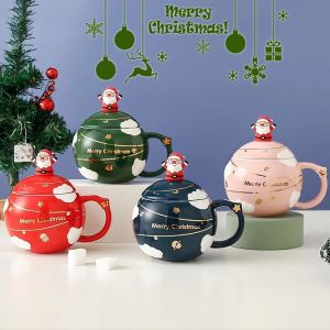 DAFIFY 3D Ceramic Christmas Mug Santa 400 ml With Cover Coffee Cup Exquisite Shapes and Pleasant feelings