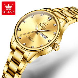 OLEVS 3612 Fashion Women Quartz Watch Gift Round-dial Stainless Steel Watchband Wristwatch Week Display Calendar Luminous